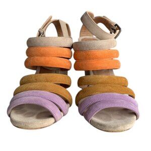 Dries Van Noten Women’s 6.5 Multicolor Suede Wedge Open Toe Sandals Heels Shoes